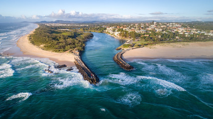 KIngscliff in Australia view from above. beautiful spectacular view of the holiday destination in New South wales - obrazy, fototapety, plakaty