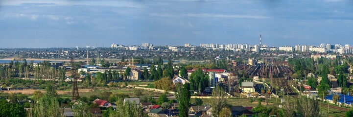 Fototapeta na wymiar Panoramic top view of the industrial district of Odessa, Ukraine