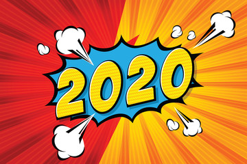 Happy new year 2020 Comic Speech Bubble. illustrator Vector