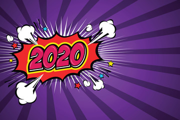 Happy new year 2020 Comic Speech Bubble. illustrator Vector