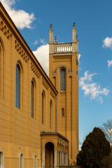 Fototapeta na wymiar Exterior of the catholic church - designed by Ybl Miklos, is one of the most impressive cathedral in rural Hungary.