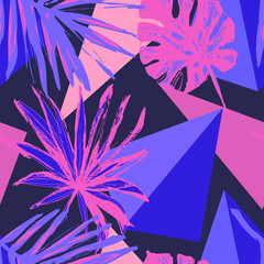 Motif géométrique sans couture floral funky dans le style branché de memphis, les couleurs néon des années 80 et 90