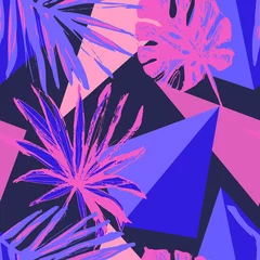 Tapeten Memphis Stil Funky florales geometrisches nahtloses Muster im trendigen Memphis-Stil, die Neonfarben der 80er, 90er Jahre