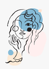 Modern continuous line art in cubism style with geometric shapes