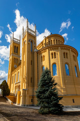  Exterior of the catholic church - designed by Ybl Miklos, is one of the most impressive cathedral in rural Hungary.