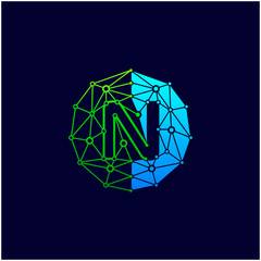 N logo design template,Circle with connected lines for brand of smart contract block symbol. technology digital logo - Vector - Vector