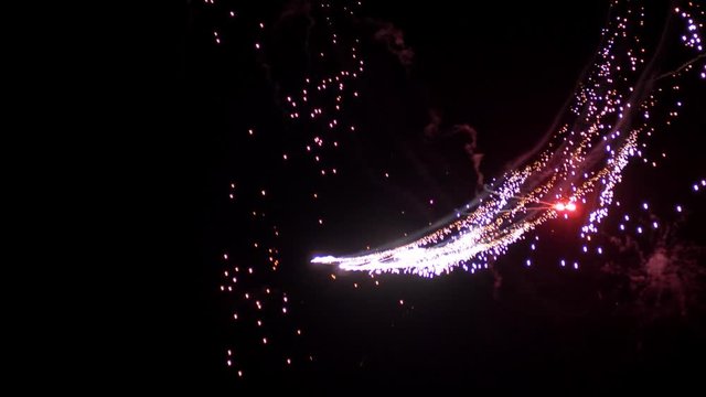 Airplanes Aerobatics at Night with Sparks and Fireworks Air Show Slow Motion