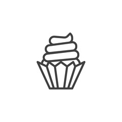 Cupcake line icon. linear style sign for mobile concept and web design. Basket cake with cream outline vector icon. Symbol, logo illustration. Vector graphics