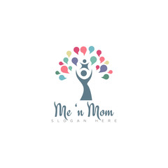 creative logo me and mom, with leaves chat and humanoid tree vector