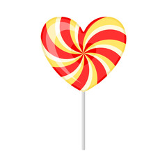 Lollipop in the shape of a heart. Vector illustration on a white background.