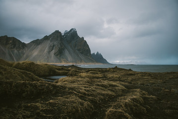 dark mountain on coast