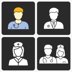 Doctor vector icon set on black background.