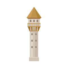 Narrow tower of the castle. Vector illustration on a white background.