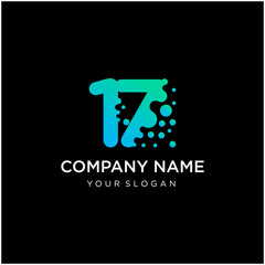 Number 17 with dot shape. molecule and Lab Logo Design Element. perfect for technology,software, network and science brand. Liquid gradient shape, Alphabet ecology with water and dew drops. - vector