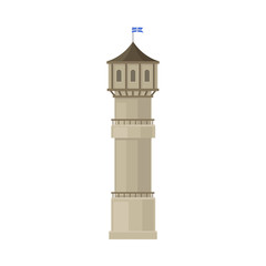 Tower with a gray roof. Vector illustration on a white background.