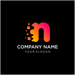 Letter n with dot shape. molecule and Lab Logo Design Element. perfect for technology,software, network and science brand. Liquid gradient shape, Alphabet ecology with water and dew drops. - vector