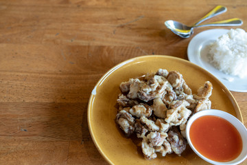 Deep-fried shiitake mushroom with rice in restaurant.