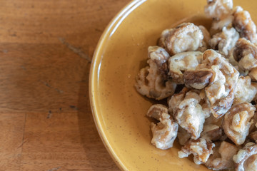 Deep-fried shiitake mushroom in restaurant.