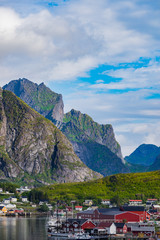 Fjord and mountains landscape. Lofoten islands Norway