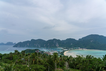 beautiful blue sky tropical coast beach paradise ocean summer sea at PP Island, Krabi,  Phuket, Thailand. guiding plan idea for backpacker go relaxing resting at long weekend see sunset and sunrise 