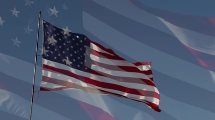 Full HD Right Facing Ghosted Close-Up and Slow Motion American Flag Waving In Wind - Powered by Adobe