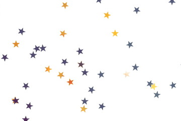 Holiday, festive, Christmas background. Gold, black, silver stars confetti pattern on white background top view.