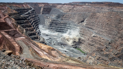 Blasting in the bottom of the Kalgoorlie Super Pit, one of the largest gold mines in the World....