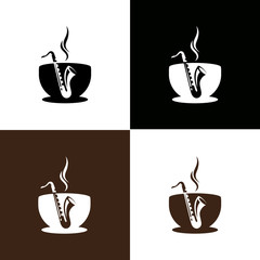 saxophone and coffee logo vector