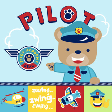vector cartoon of bear the cute aircraft pilot
