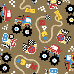 vector seamless pattern of monster truck race cartoon © Bhonard21