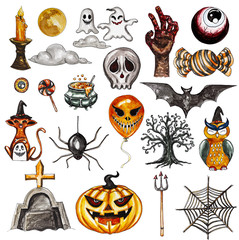 Beautiful halloween object  draw with watercolor for your work design about halloween day on white backgrown.Object with clipping path.