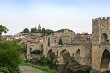 Village Besalu. Bridge over the river Fluvia. Girona