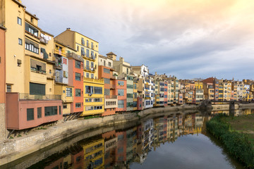 Girona. Spain. River Onyar.  riverside with colorful houses