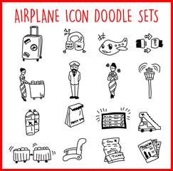 Airplane Line Icon Doodle Sets.