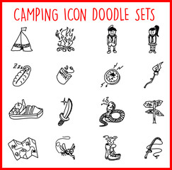 Camping Line Icon Doodle Sets