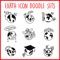 Earth Line Icon Doodle Sets