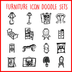 Furniture Line icons doodle set