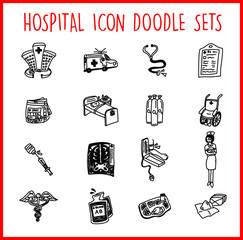 Hospital Line Icon Doodle Sets