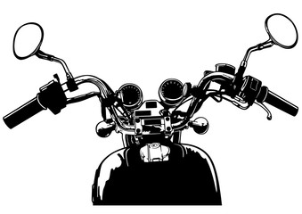 View from Motorcycle - Black and White Outline Illustration, Vector