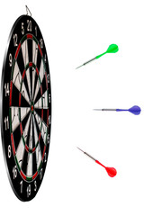 Diffrerent color arrows flying to target from different directions, financial target, business success, marketing stratagy