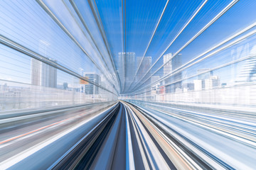 Motion blur of speed train moving. Subway Tunnel.
