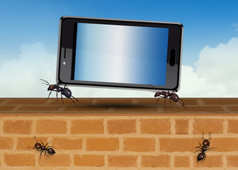 illustration of ants carry a cellphone
