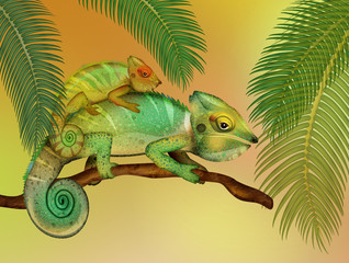 illustration of chameleons in the forest