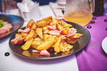 Colorful and appetizing cold cuts and salads