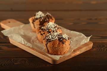 cake of rice flour with nuts and chocolate is on the table