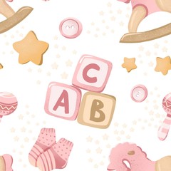 Seamless baby girl pattern for scrapbook paper design and first year projects