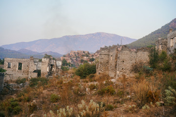 Obraz premium Fethiye, Turkey - The abandoned Greek Village of Kayakoy, Fethiye, Turkey. Old greek houses, kaya koy near Mediterranean coast.