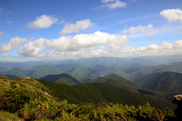  The mountain ranges of Satan and Hamar-Daban. Mountain peaks and valleys. Mountain landscape. The nature of Siberia.