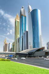 Naklejka premium Beautiful view of skyscrapers at downtown of Dubai. UAE