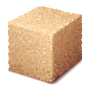 Vector Realistic 3d Brown Sugar Cube Isolated On White Background